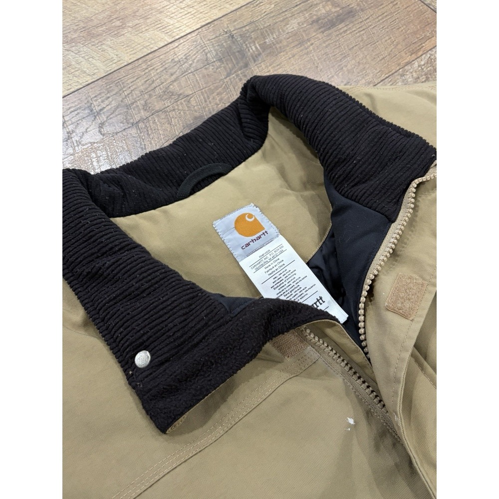 Carhartt V27 DKH Quilted Vest XL Khaki Ribbed Collar Full Zip Canvas Workwear - Picture 4 of 11